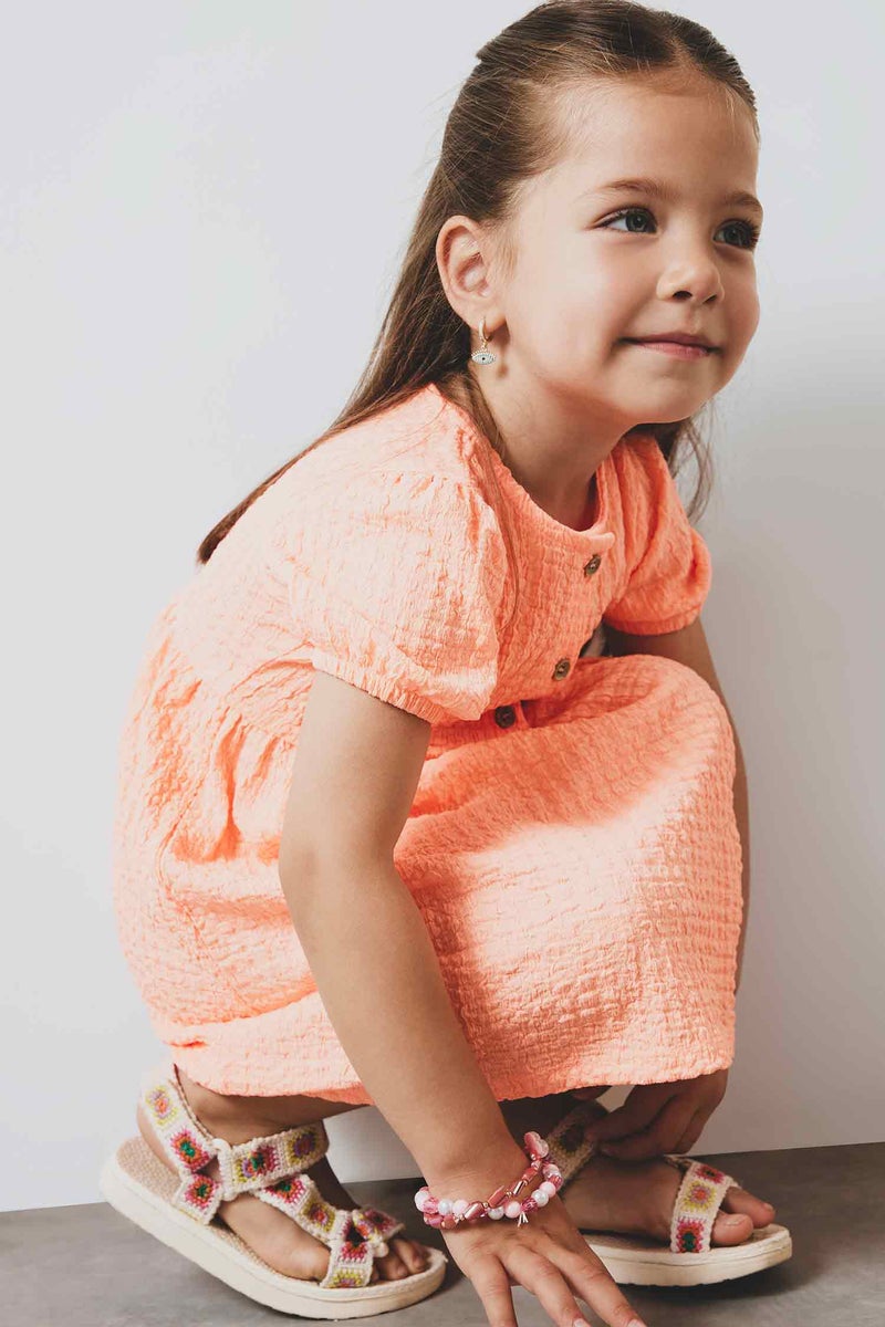 ديفاكتو فستان بيبي بناتي قصة عادية نص كم بياقة مستديرة - Image 4